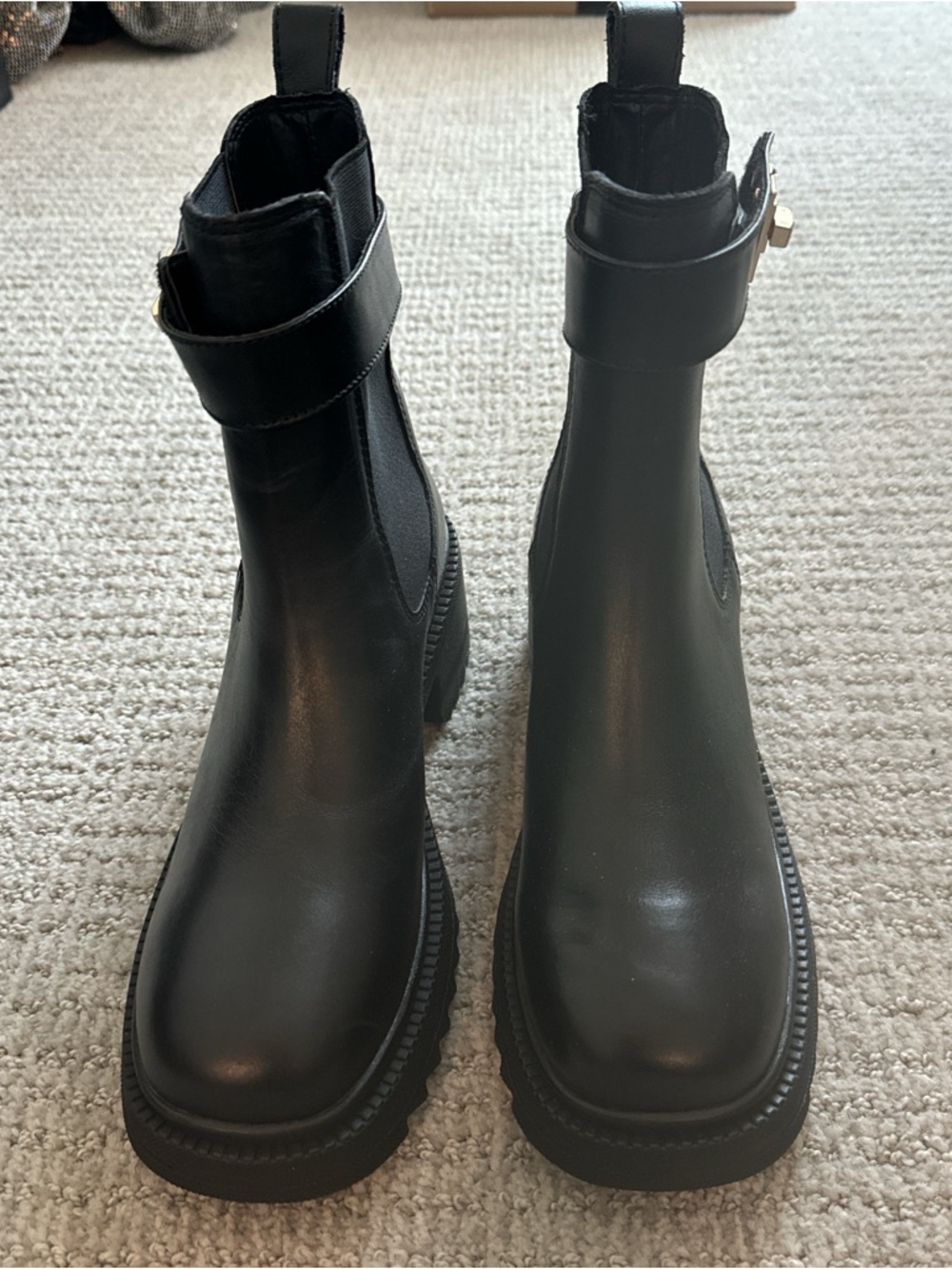 Steve Madden Black Leather Buckle Strap Ankle Boots